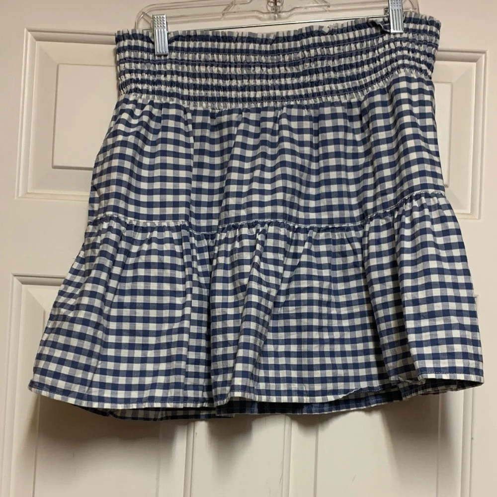 Smocked Blue Gingham Tiered Mini Skirt - Women - Picture 2 of 4